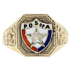 Yellow Gold Patriotic Order Sons of America Ring, 10k Enamel P.O.S. of A. Men's
