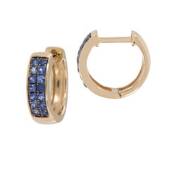 Yellow Gold Pave' Blue Sapphire Mini Hoop Earrings