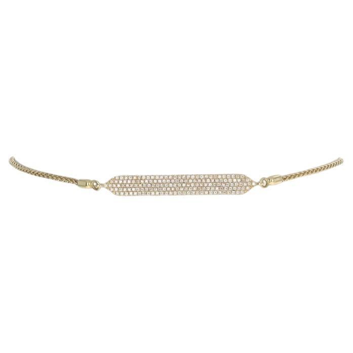 Yellow Gold Pavé Diamond Bar Bolo Bracelet - 18k Rnd .33ctw Adjustable Chain For Sale