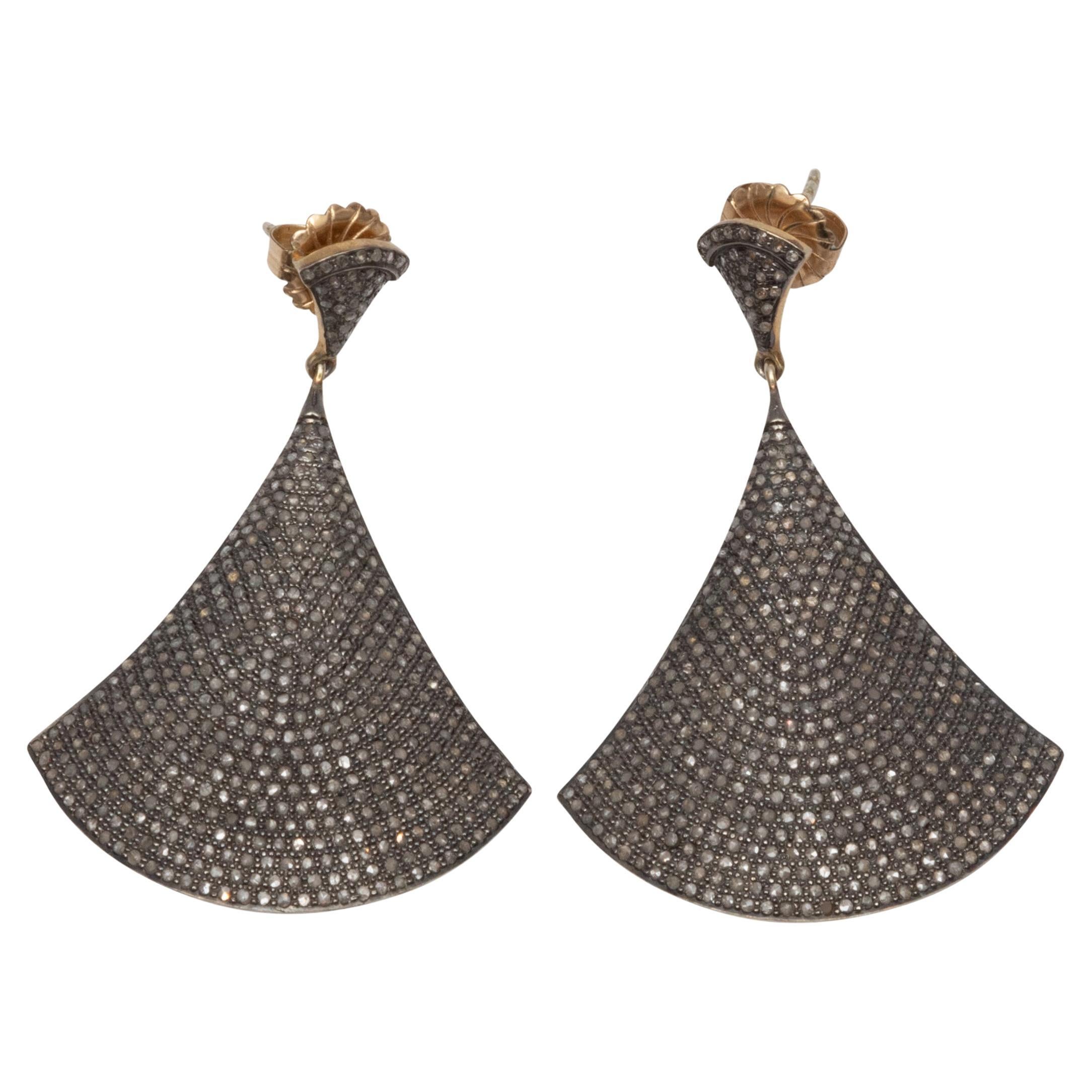 Yellow Gold and Pave Diamond Bavna Pierced Earrings For Sale at 1stDibs