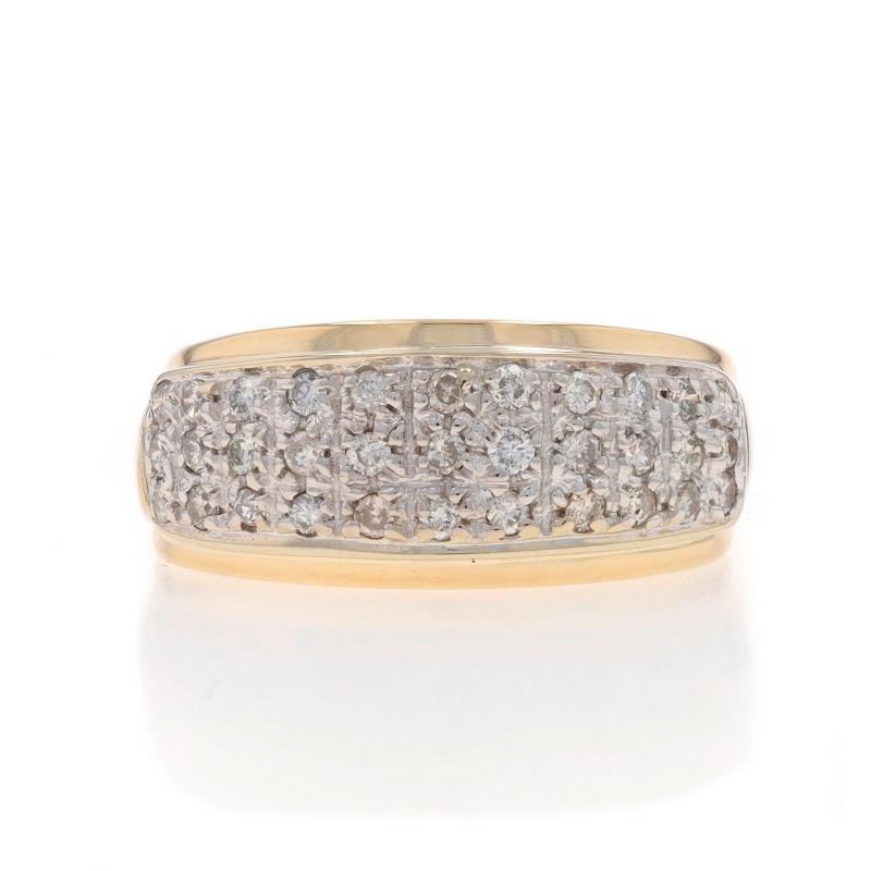 Size: 7 3/4
Sizing Fee: Up 1 1/2 sizes for $40 or Down 1 size for $40

Metal Content: 14k Yellow Gold & 14k White Gold

Stone Information

Natural Diamonds
Carat(s): .40ctw
Cut: Round Brilliant
Color: I - J
Clarity: SI1 - I1

Total Carats: