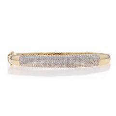 Yellow Gold Pave Diamond Cluster Bangle Bracelet 7 1/4" - 14k Single Cut 1.00ctw