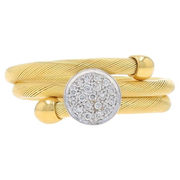 Yellow Gold Pave Diamond Cluster Bypass Band -18k Rnd .15ctw Wire Wrap Ring Sz 6