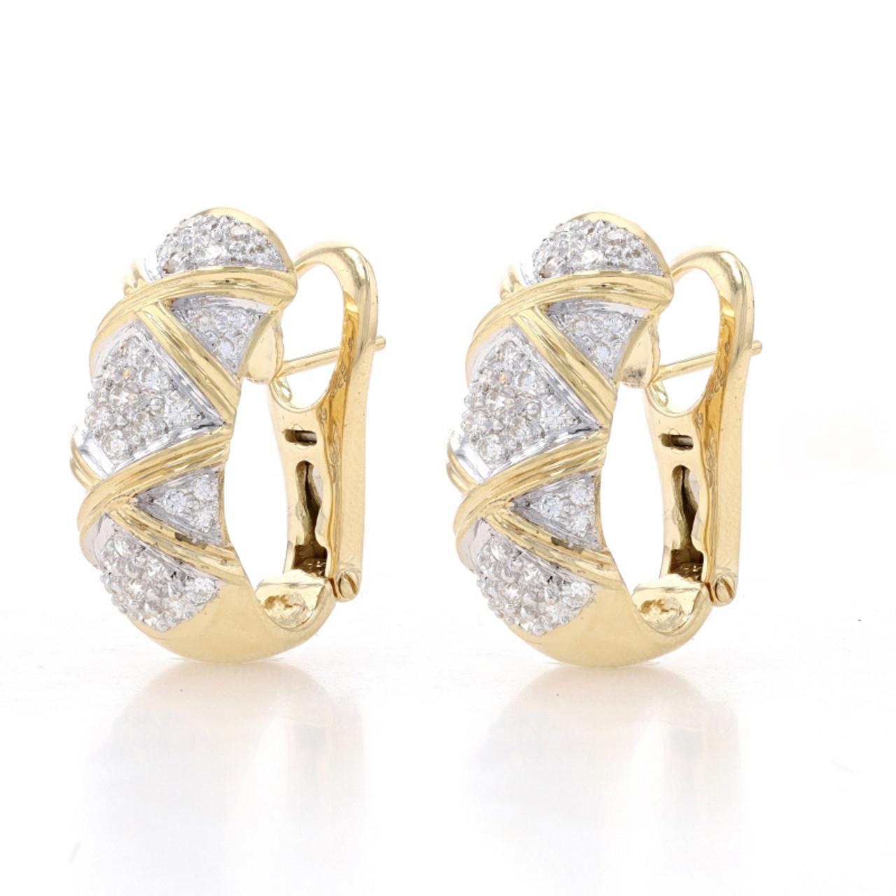 Yellow Gold Pavé Diamond Cluster J-Hoop Earrings 18k 1.20ctw Crossover Lattice

Stone Information
Natural Diamonds
Carat(s): 1.20ctw
Cut: Round Brilliant
Color: G - H
Clarity: VS2 - SI1

Total Carats: 1.20ctw

Additional information:
Material: Metal