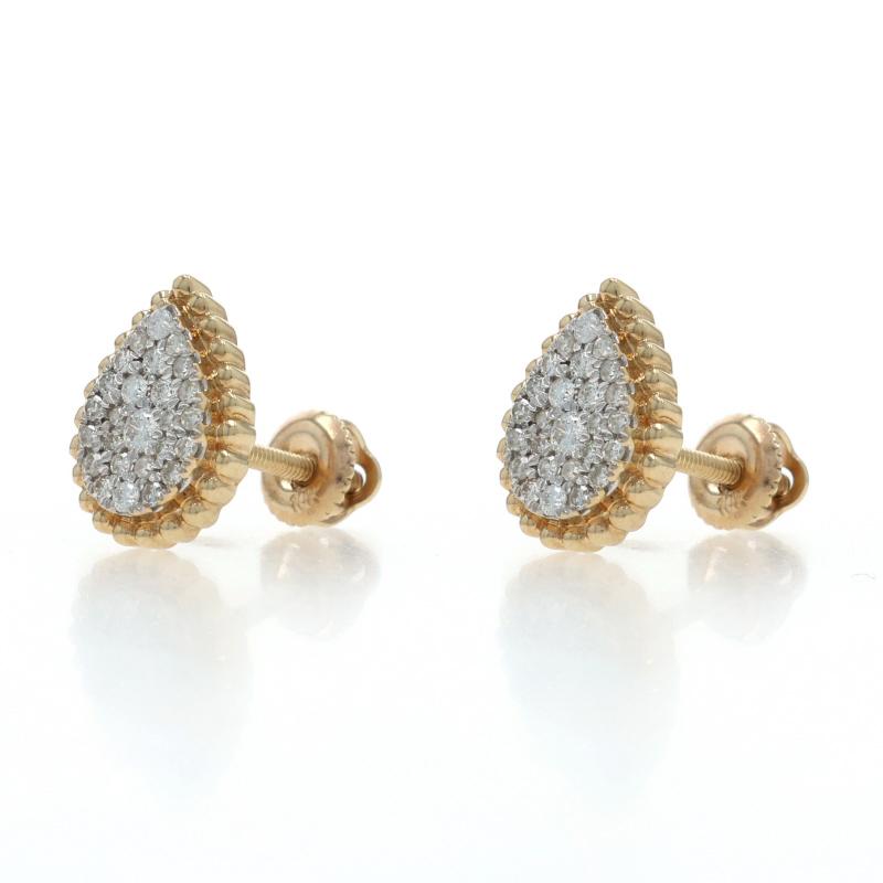 Taglio singolo Yellow Gold Pave Diamond Cluster Stud Earrings - 10k .25ctw Teardrop Pierced in vendita