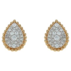 Yellow Gold Pave Diamond Cluster Stud Earrings - 10k .25ctw Teardrop Pierced