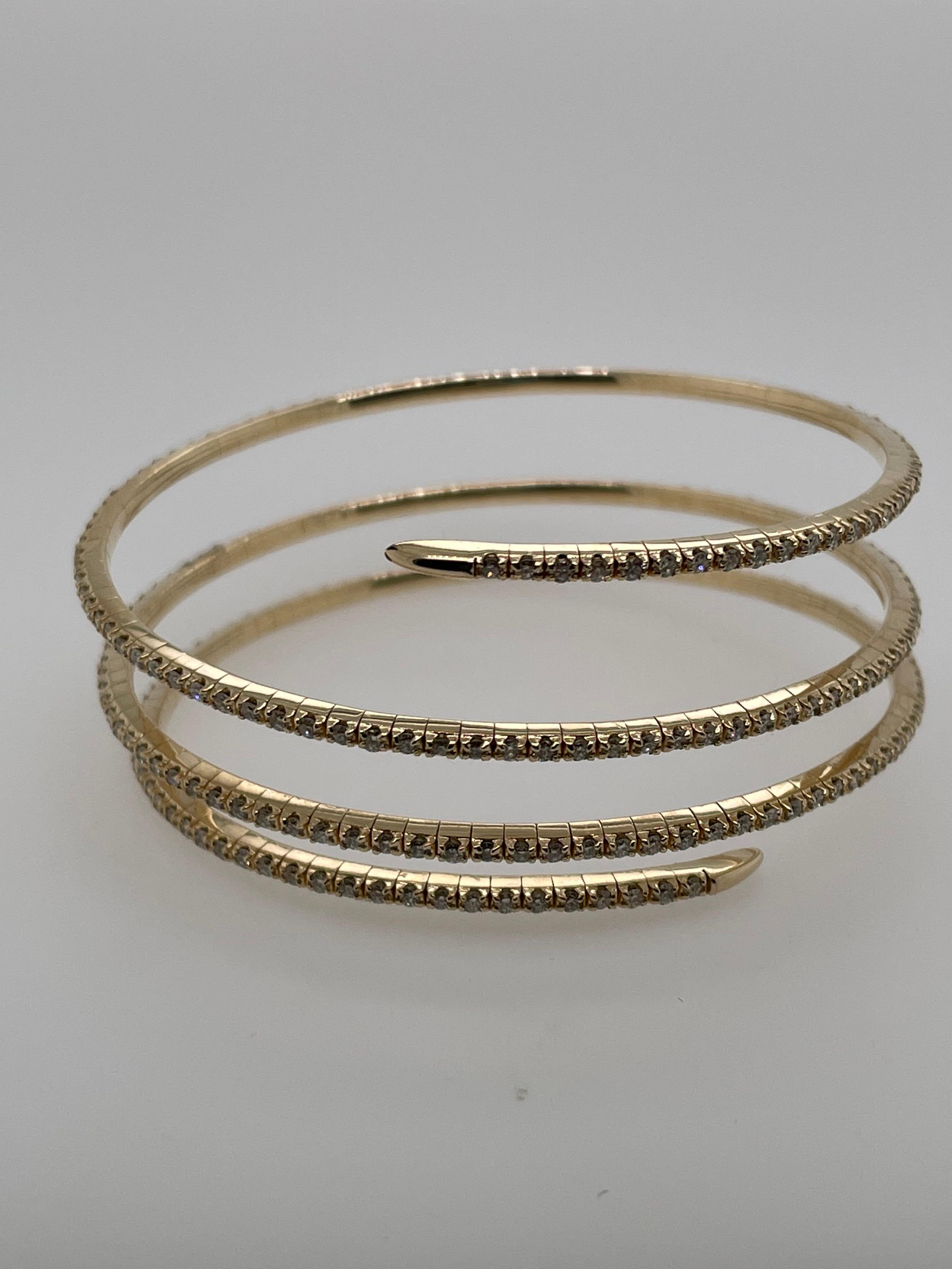 Modern Yellow Gold Pave Diamond Coil Bracelet  For Sale