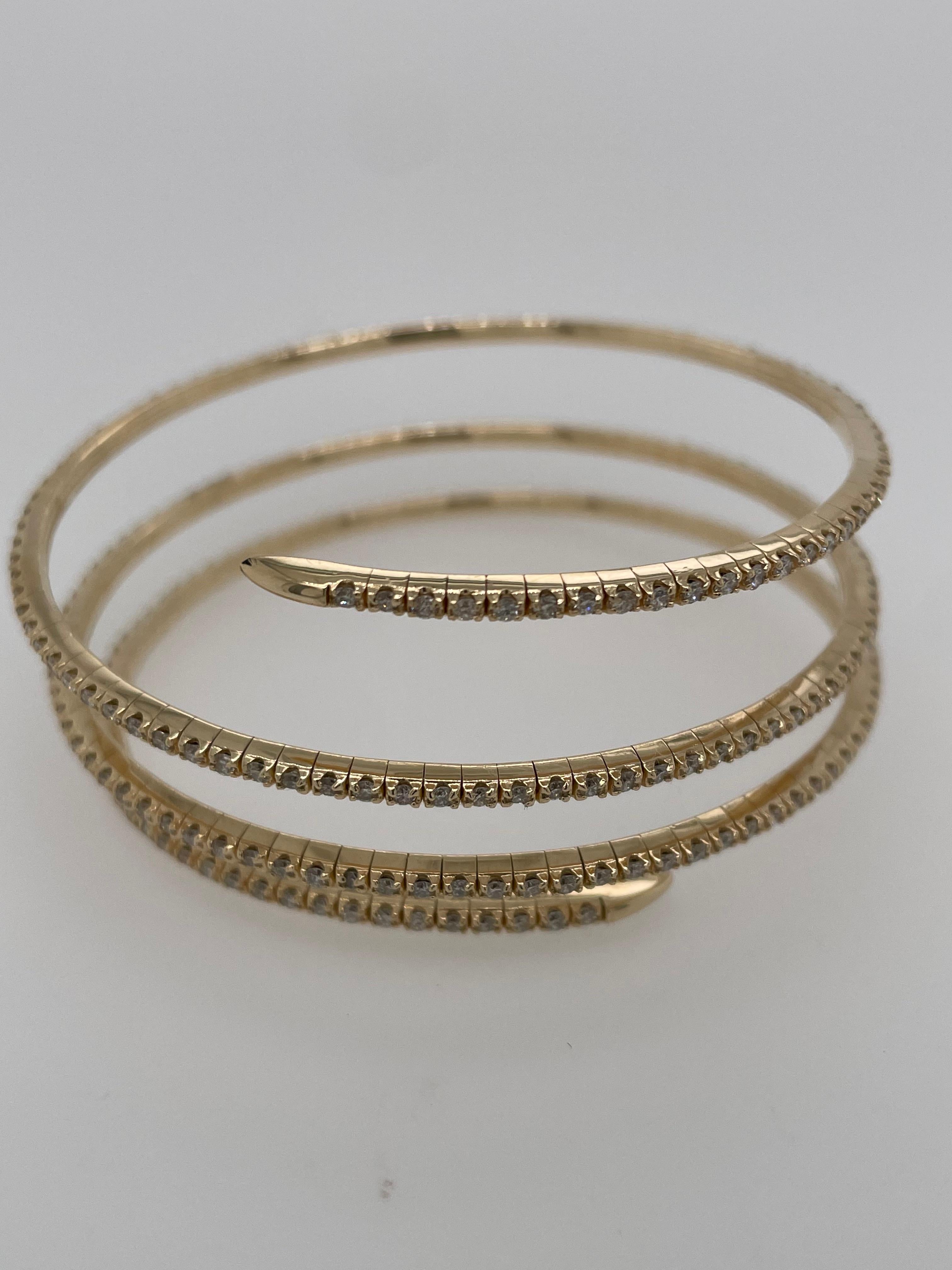 Brilliant Cut Yellow Gold Pave Diamond Coil Bracelet  For Sale