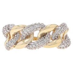Yellow Gold Pavé Diamond Curb Chain Link Band - 10k Round Brilliant 1.00ctw Ring