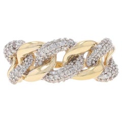 Yellow Gold Pavé Diamond Curb Chain Link Band - 10k Round Brilliant 1.00ctw Ring