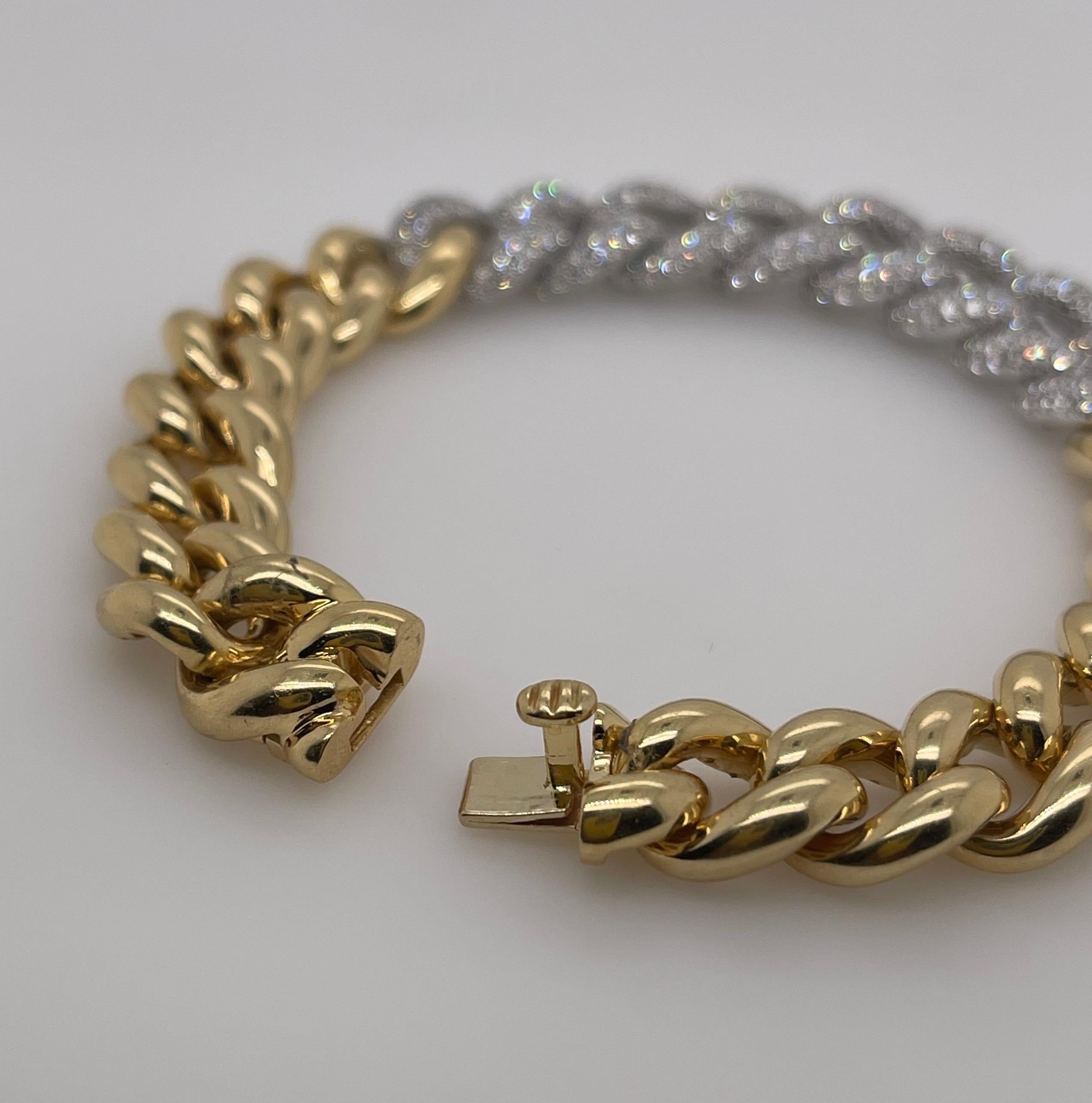Women's Yellow Gold Pavé Diamond Curblink Bracelet For Sale
