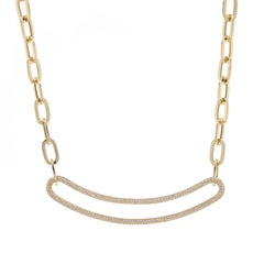 Yellow Gold Pavé Diamond Curved Bar Necklace 14 1/2" - 14k Single .62ctw Collar