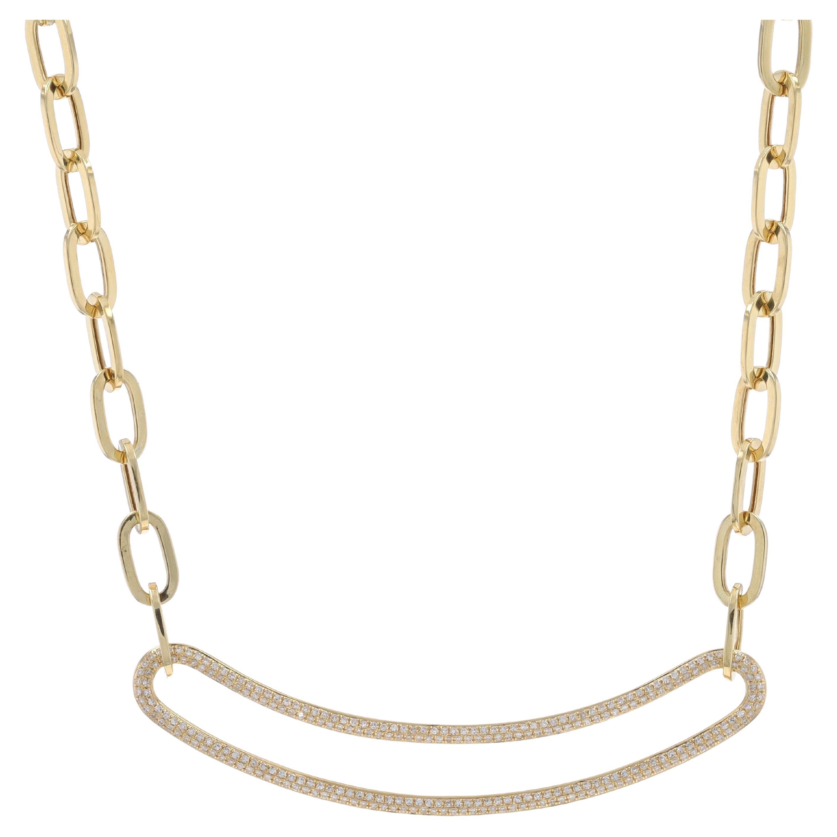 Yellow Gold Pavé Diamond Curved Bar Necklace 14 1/2" - 14k Single .62ctw Collar For Sale