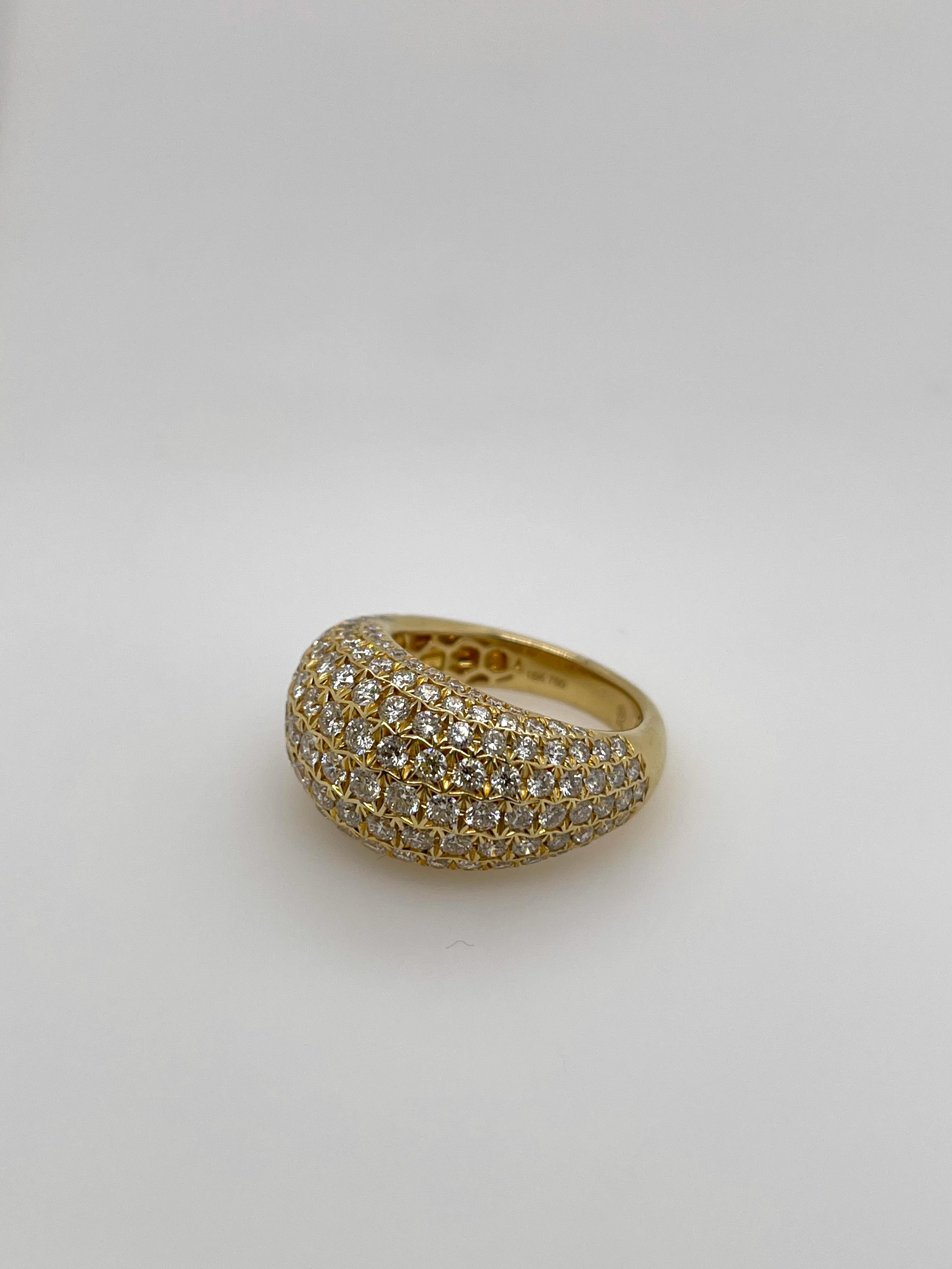 Round Cut Yellow Gold Pavé Diamond Domed Ring For Sale