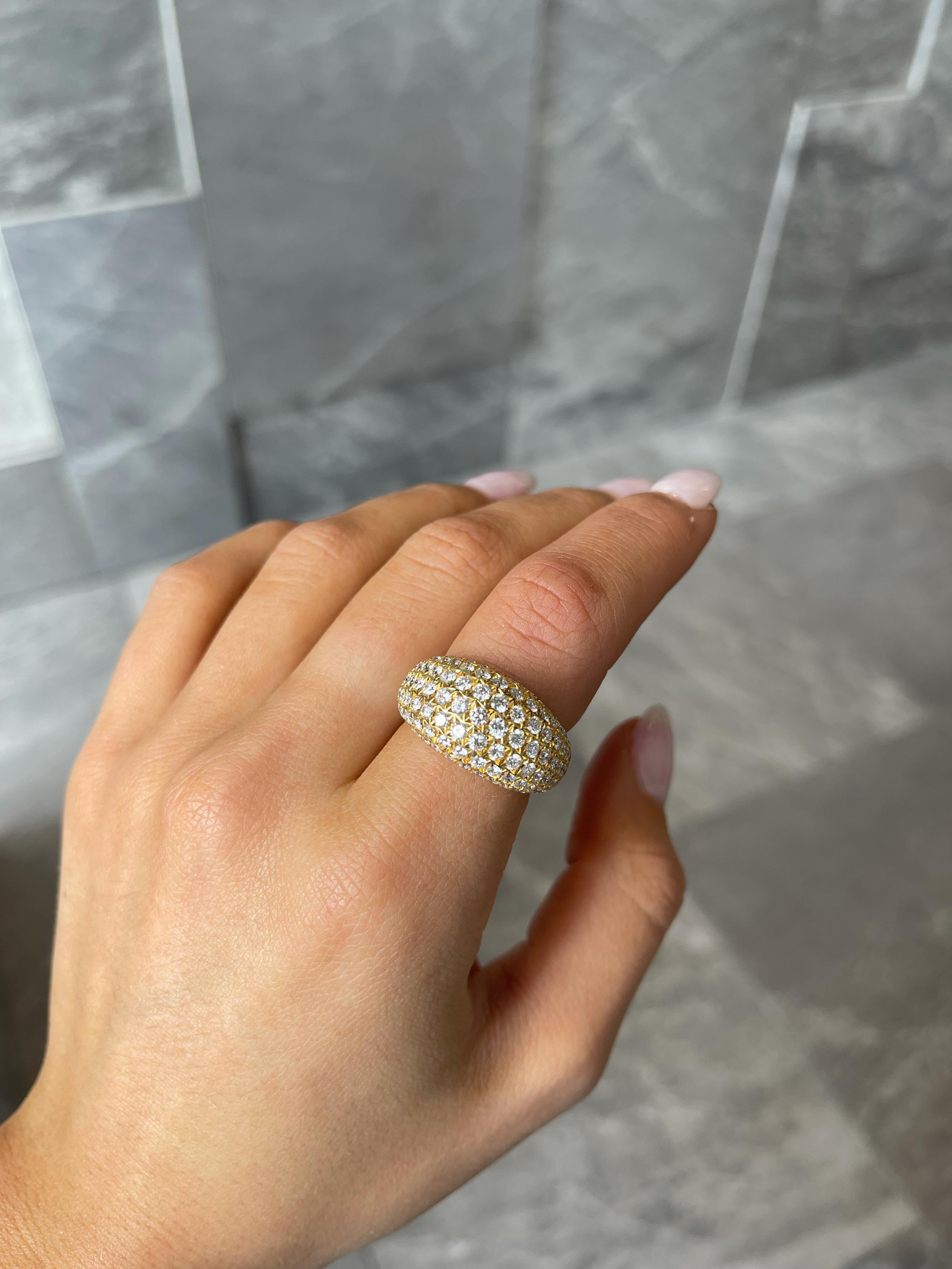 Women's Yellow Gold Pavé Diamond Domed Ring For Sale