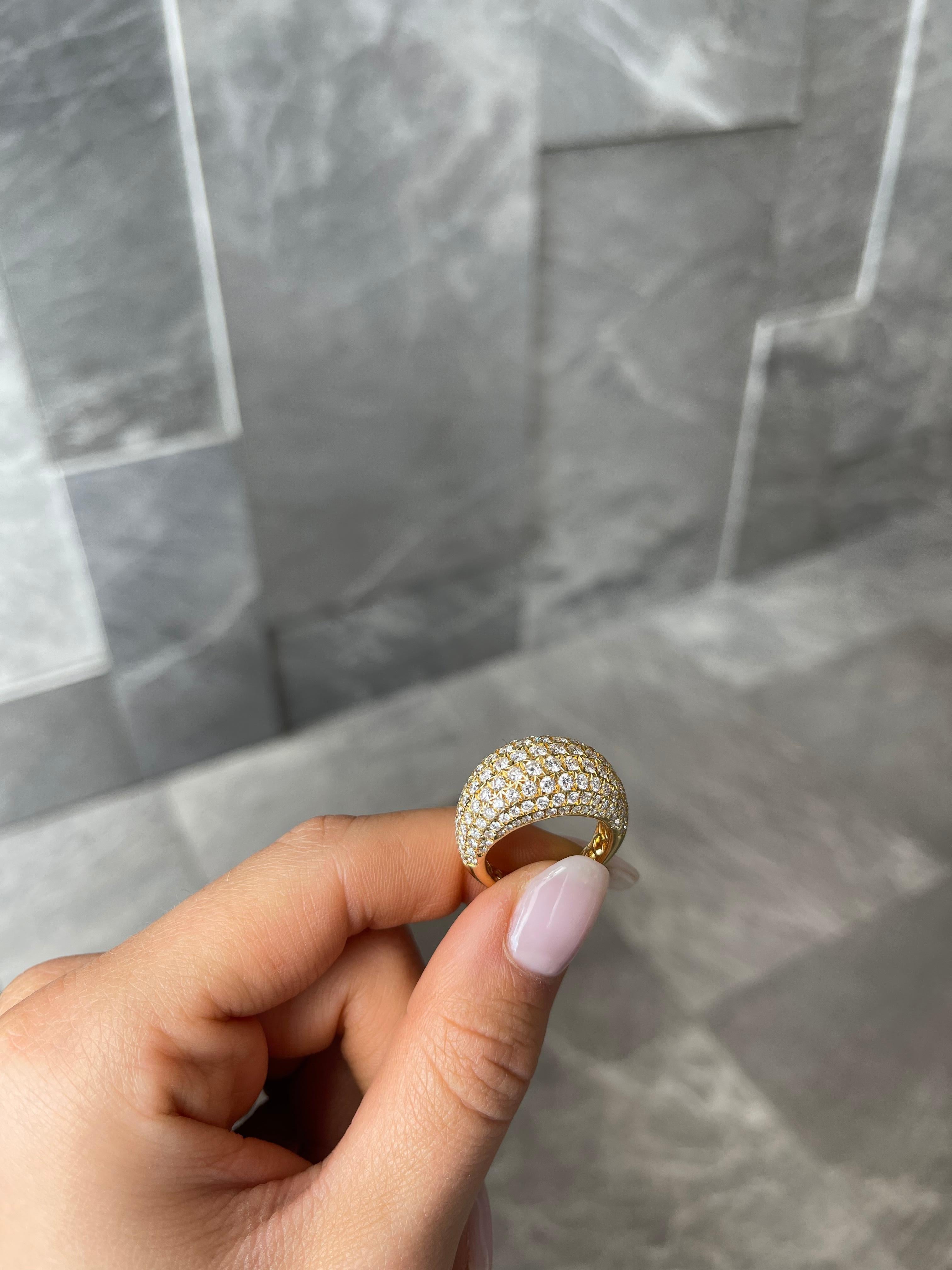 Yellow Gold Pavé Diamond Domed Ring For Sale 2
