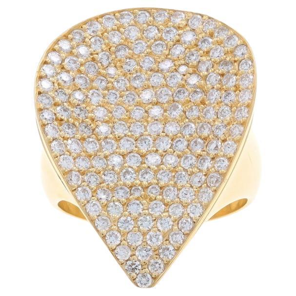 Yellow Gold Pavé Diamond Leaf Cluster Cocktail Ring -18k Round 3.00ctw Botanical For Sale