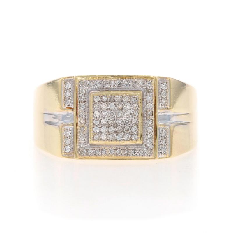 Size: 10
Sizing Fee: Up 1/2 a size for $40 or Down 1/2 a size for $40

Metal Content: 10k Yellow Gold & 10k White Gold

Stone Information

Natural Diamonds
Carat(s): .50ctw
Cut: Single
Color: I - J
Clarity: VS1 - VS2

Total Carats: .50ctw

Style: