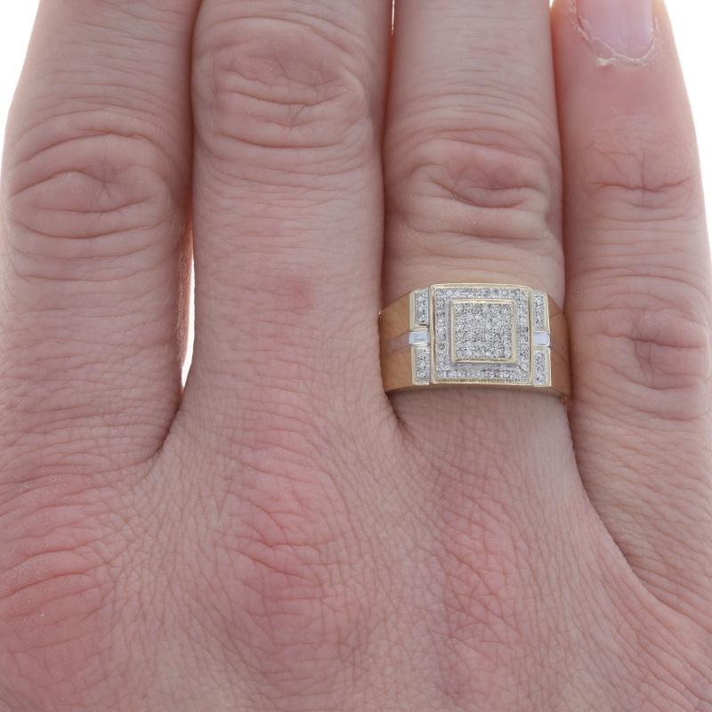 Yellow Gold Pave Diamond Men's Ring - 10k Single Cut .50ctw In Excellent Condition For Sale In Greensboro, NC