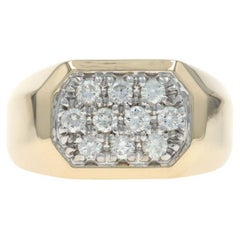 Yellow Gold Pave Diamond Men's Ring - 14k Round .50ctw Geometric Cluster