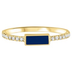 Yellow Gold Pave Diamond Navy Blue Enamel Rectangle Ring in 14K, Shlomit Rogel