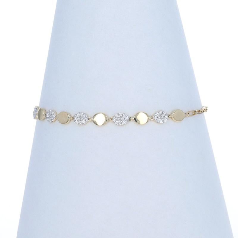 Pulsera de eslabones con disco ovalado de diamantes pavé de oro amarillo 7