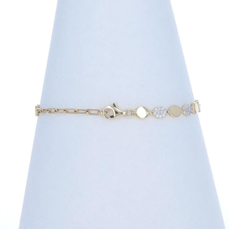 De las mujeres Pulsera de eslabones con disco ovalado de diamantes pavé de oro amarillo 7