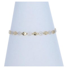 Yellow Gold Pave Diamond Oval Disk Link Bracelet 7" 14k Round Brilliant .54ctw