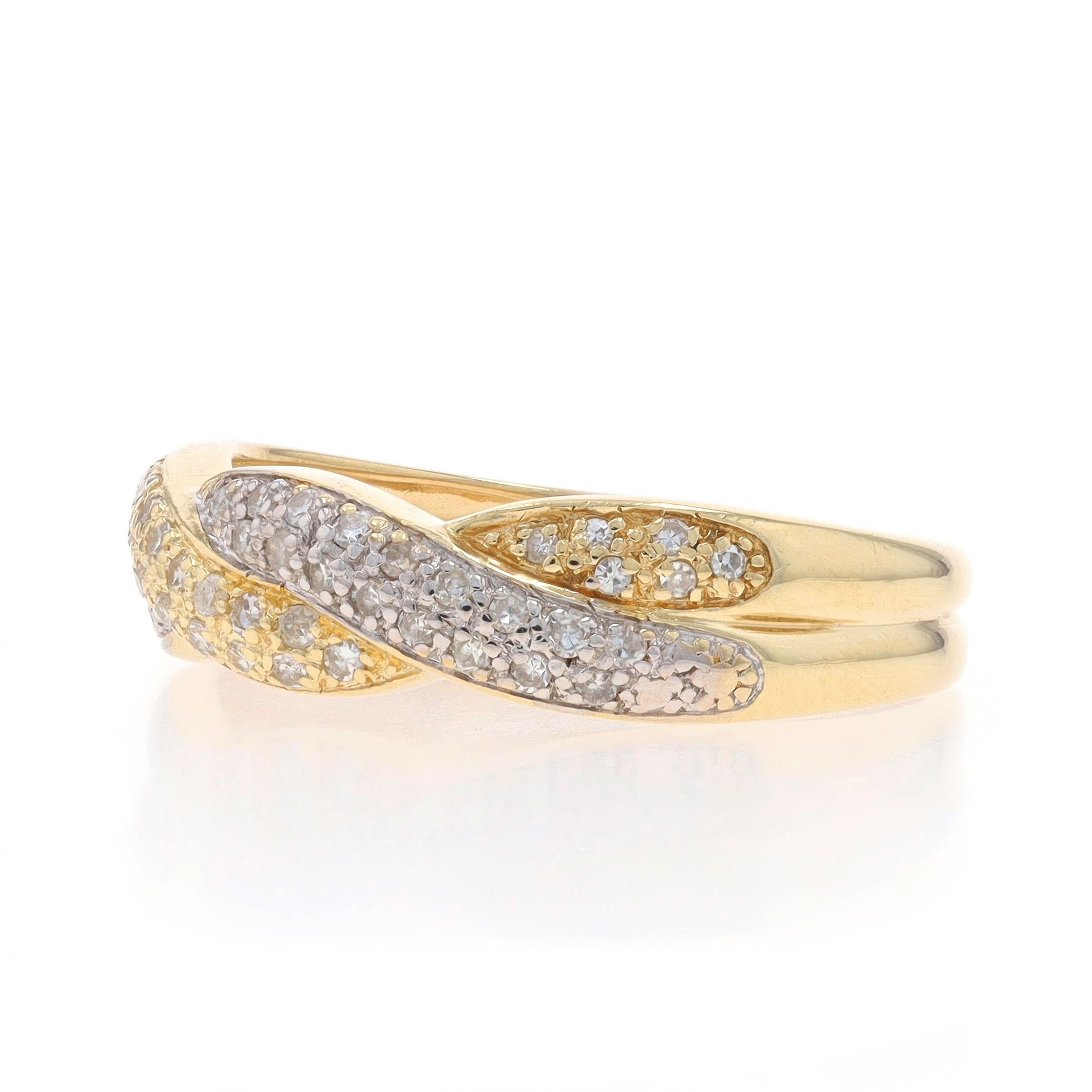 Women's Yellow Gold Pavé Diamond Twist Band - 14k Single Cut .13ctw Ring For Sale