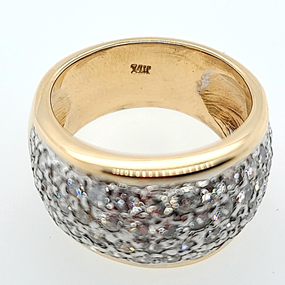 Round Cut Yellow Gold Pave Diamond Wide Band Ring