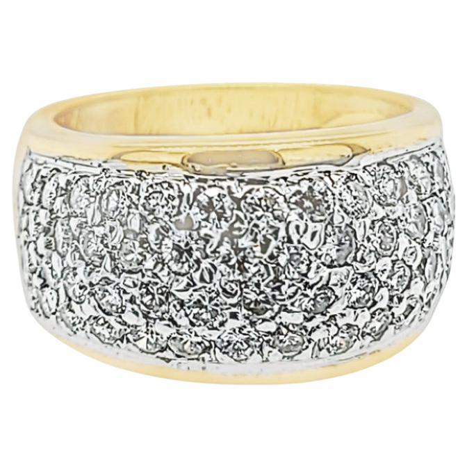 Yellow Gold Pave Diamond Wide Band Ring For Sale