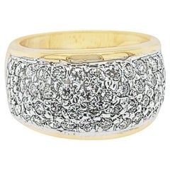 Retro Yellow Gold Pave Diamond Wide Band Ring