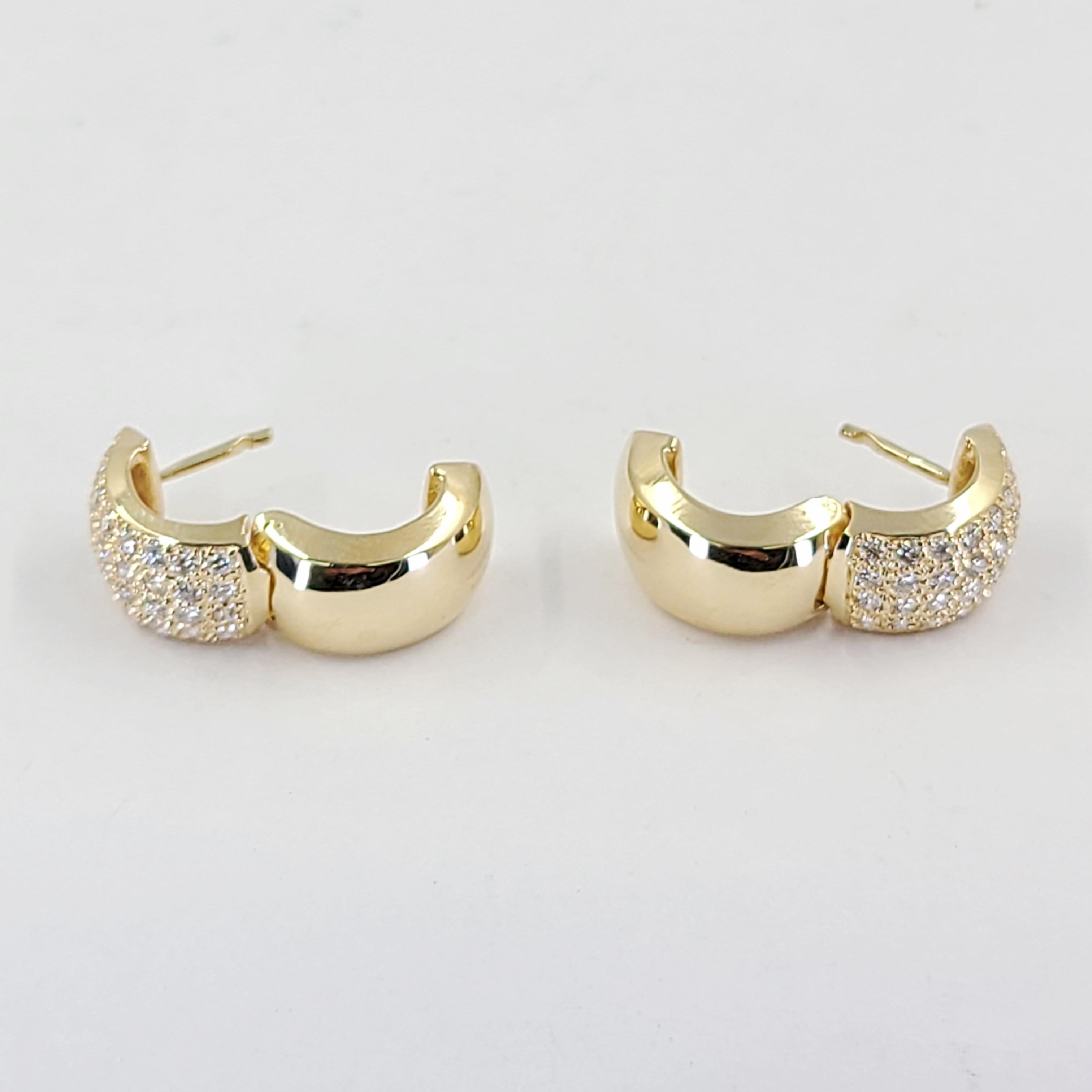 Yellow Gold Pave Huggie Hoop Earrings In Good Condition In Coral Gables, FL