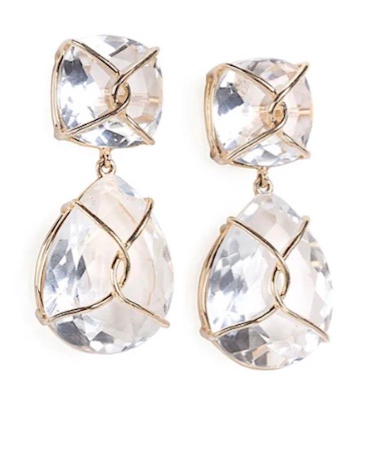 Art Deco Yellow Gold Pear Drop Earring with White Jade For Sale