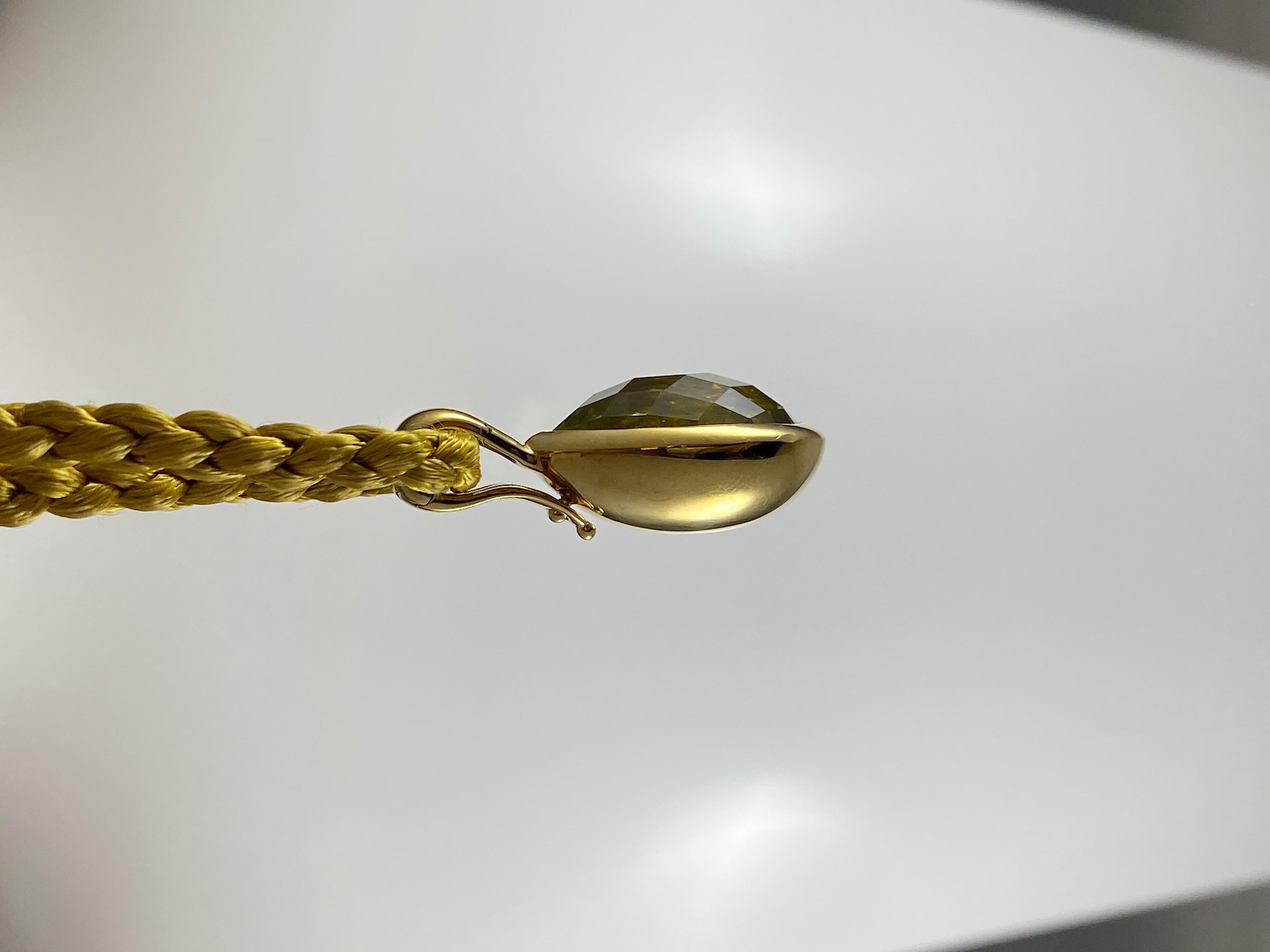 Hammerman Brothers Yellow Gold Pear Shape Lemon Quartz Pendant on Silk Cord In New Condition For Sale In New York, NY