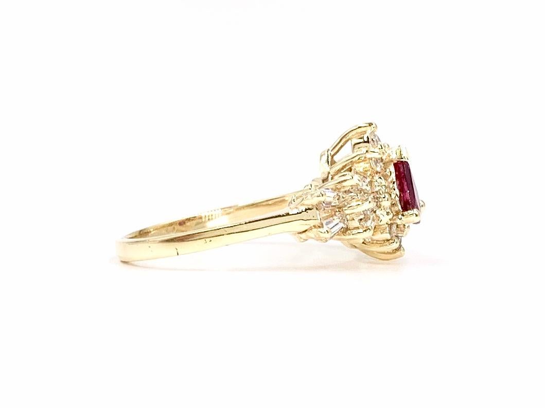 Pear Cut Yellow Gold Pear Shape Ruby and Diamond Ring For Sale
