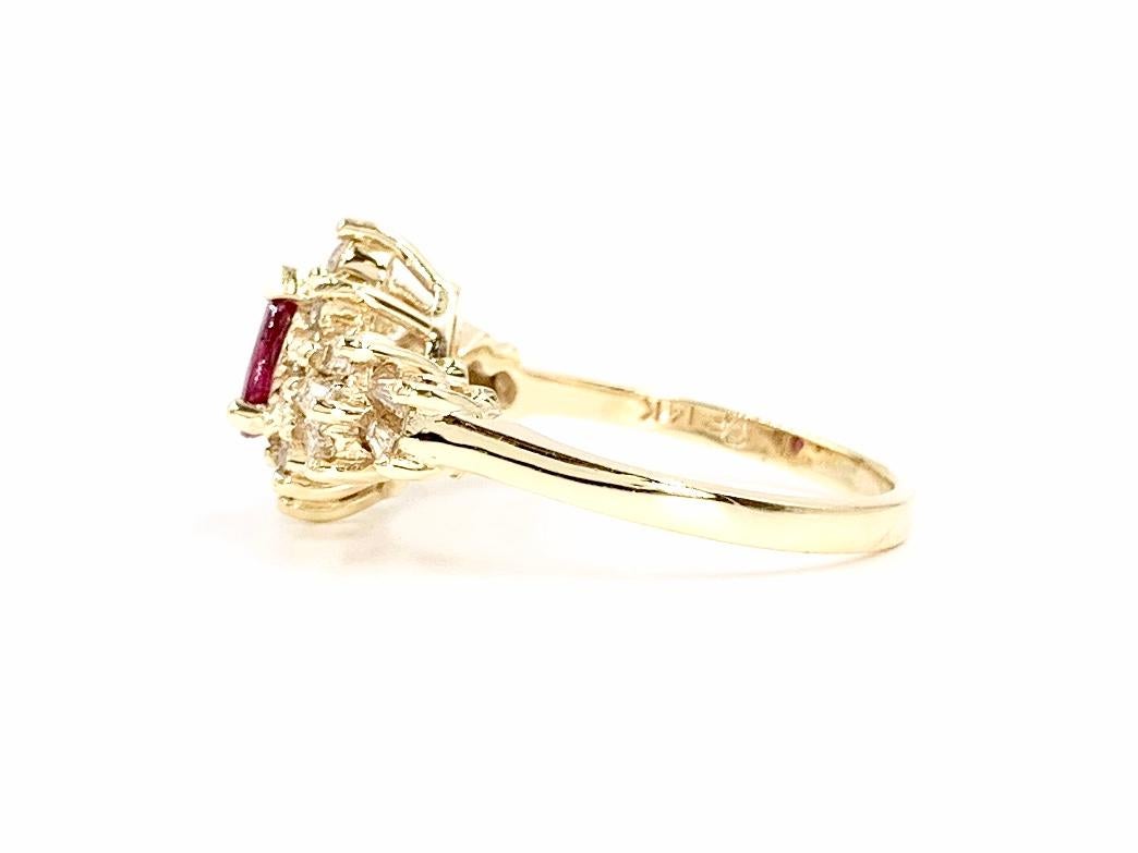 Women's Yellow Gold Pear Shape Ruby and Diamond Ring For Sale