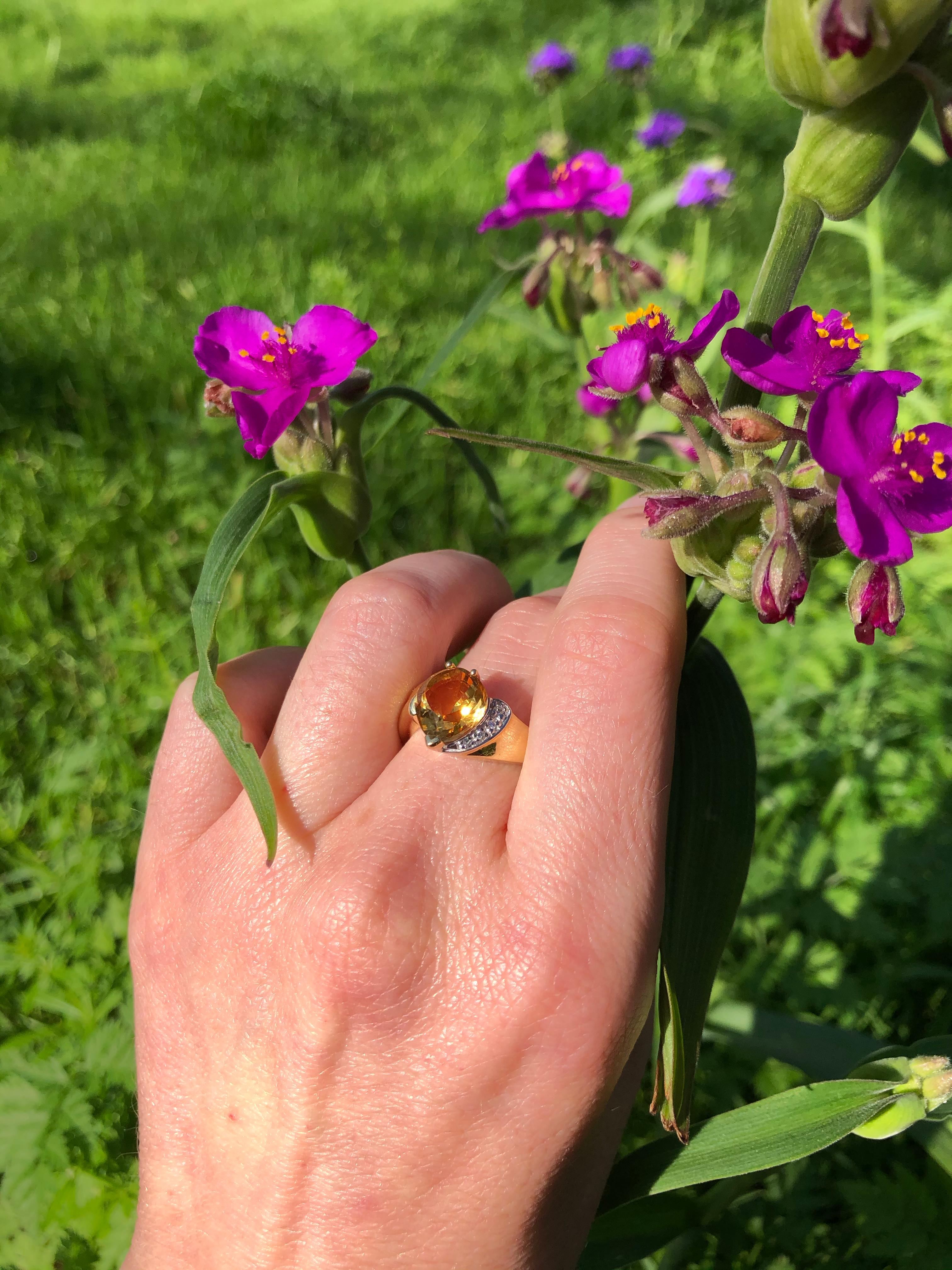 Yellow Gold Pear Shaped Citrine and Diamond Ring 1