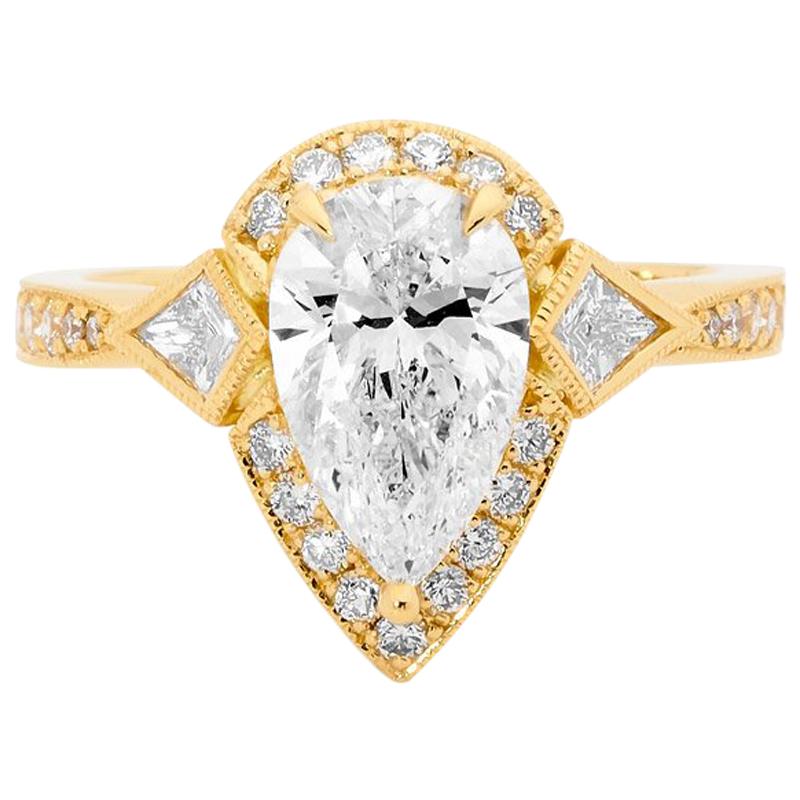 Yellow Gold Pear Shaped Engagement Ring For Sale