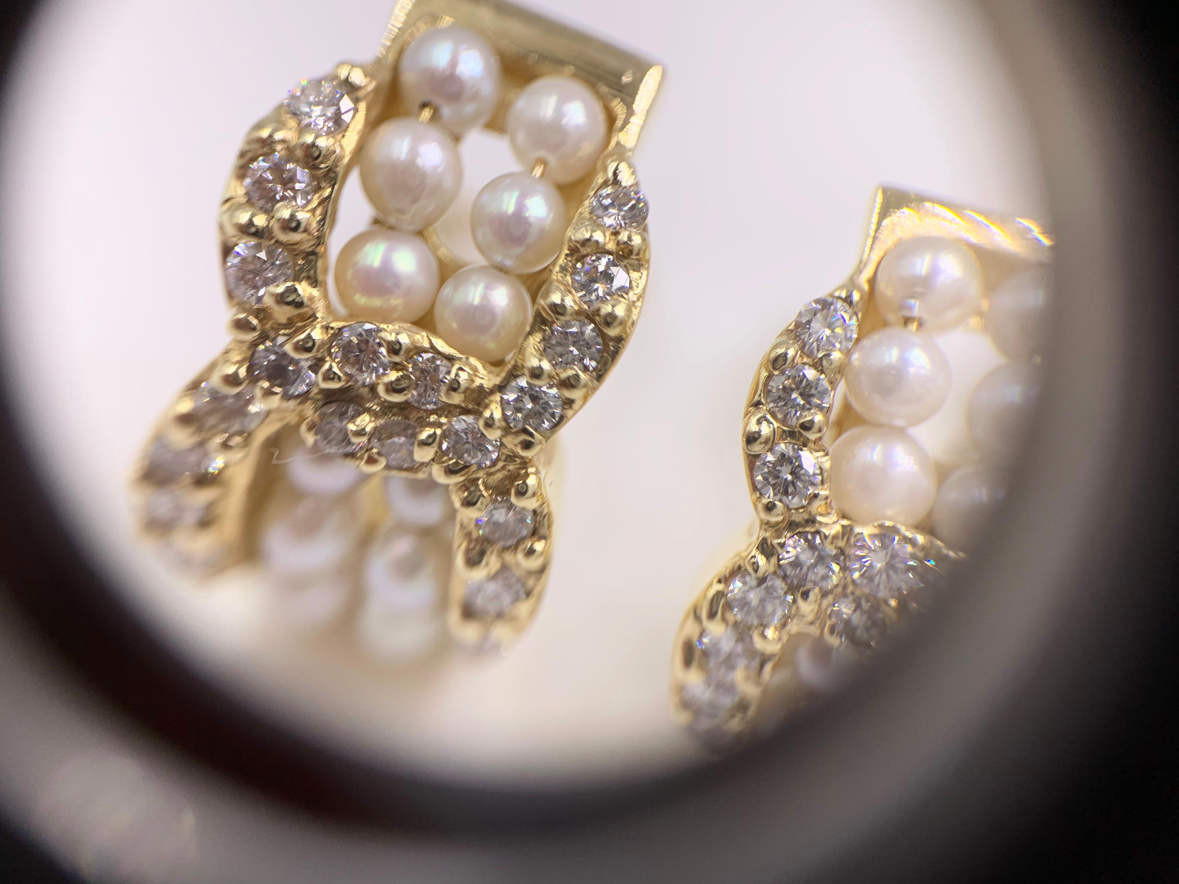 Women's Yellow Gold Pearl and Diamond Huggie Earrings