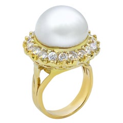 14mm white Pearl and Diamond Ring