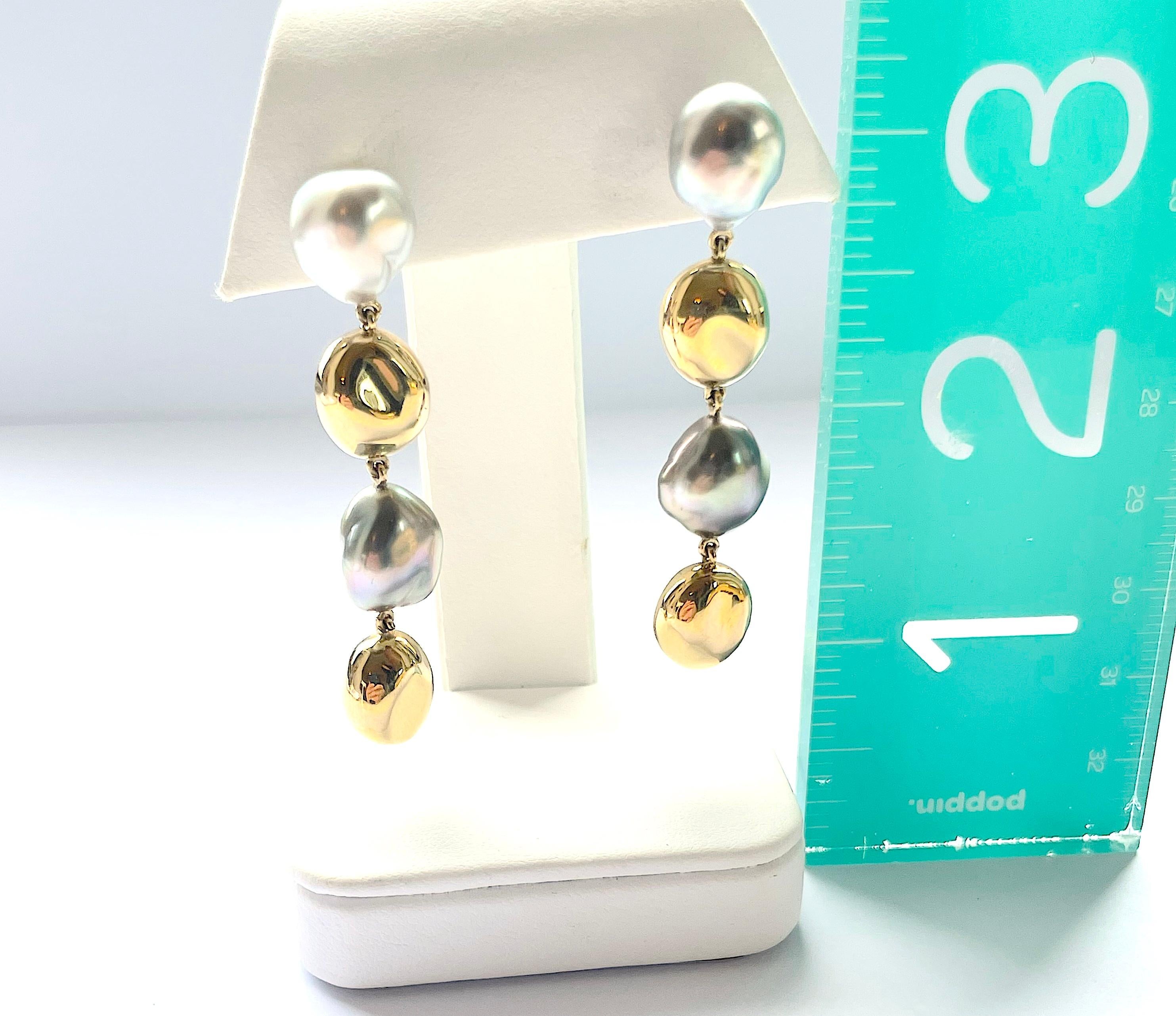 Women's Yellow Gold Pearl and Gold Drop Earrings A. Clunn For Sale