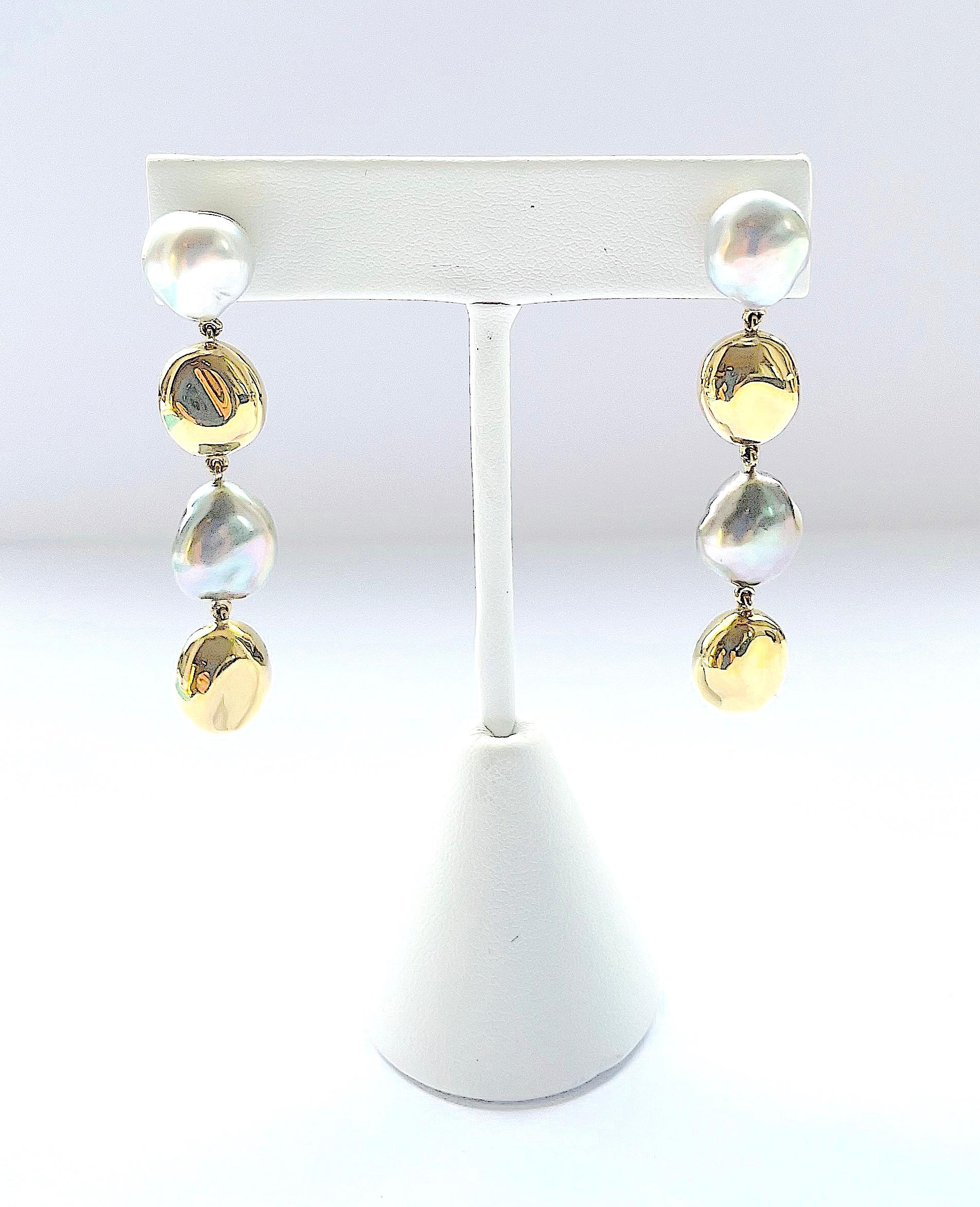 Yellow Gold Pearl and Gold Drop Earrings A. Clunn For Sale 1