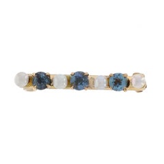 Broche Edouardienne en Or Jaune Perle Bleu Saphir - 14k Beads .18ctw Antique Pin
