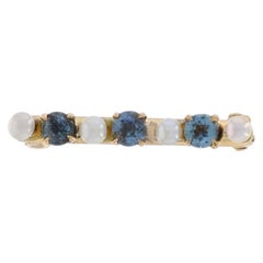 Broche Edouardienne en Or Jaune Perle Bleu Saphir - 14k Beads .18ctw Antique Pin