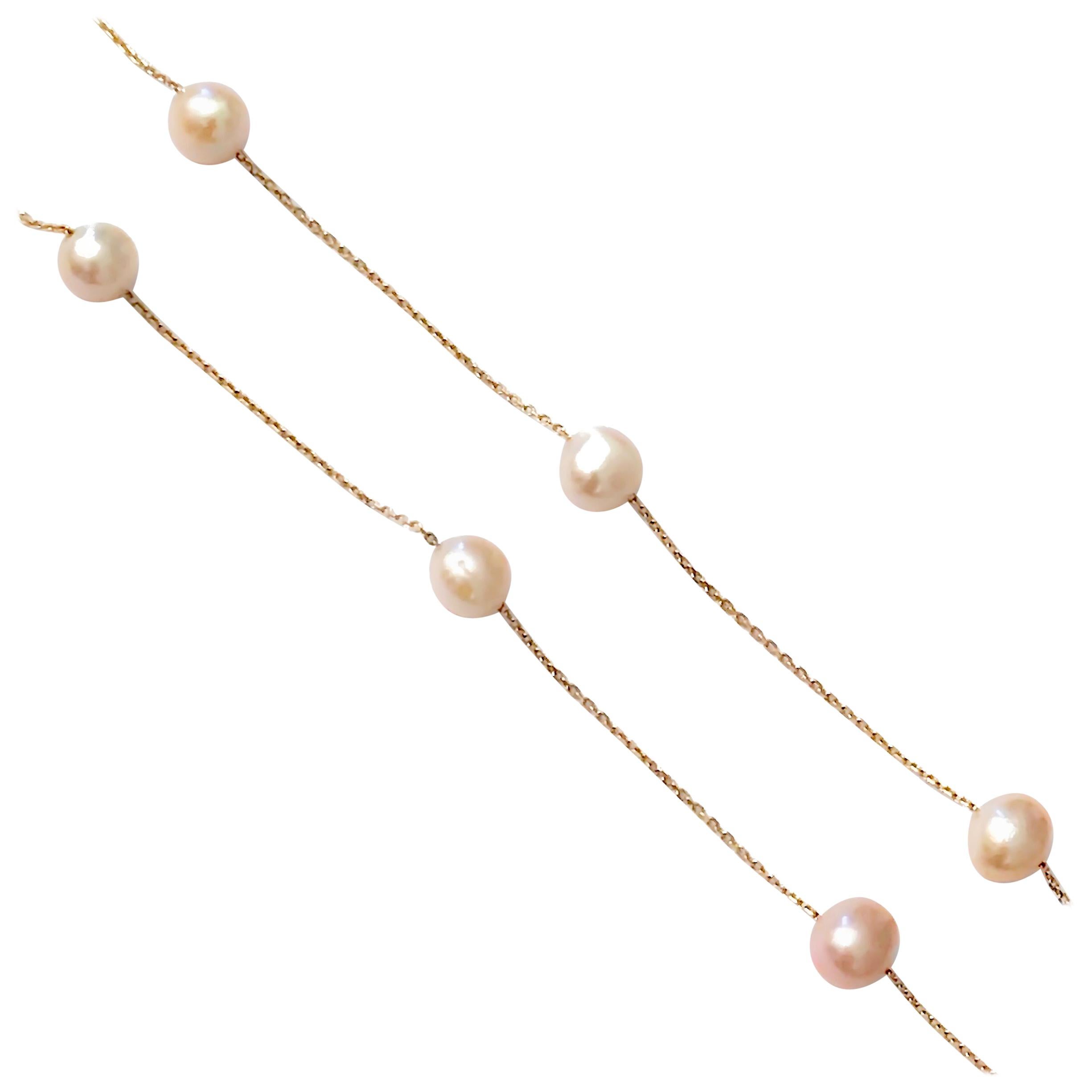 18 Karat Solid Yellow Gold Freshwater Cultured Pearl Chain Necklace For Sale