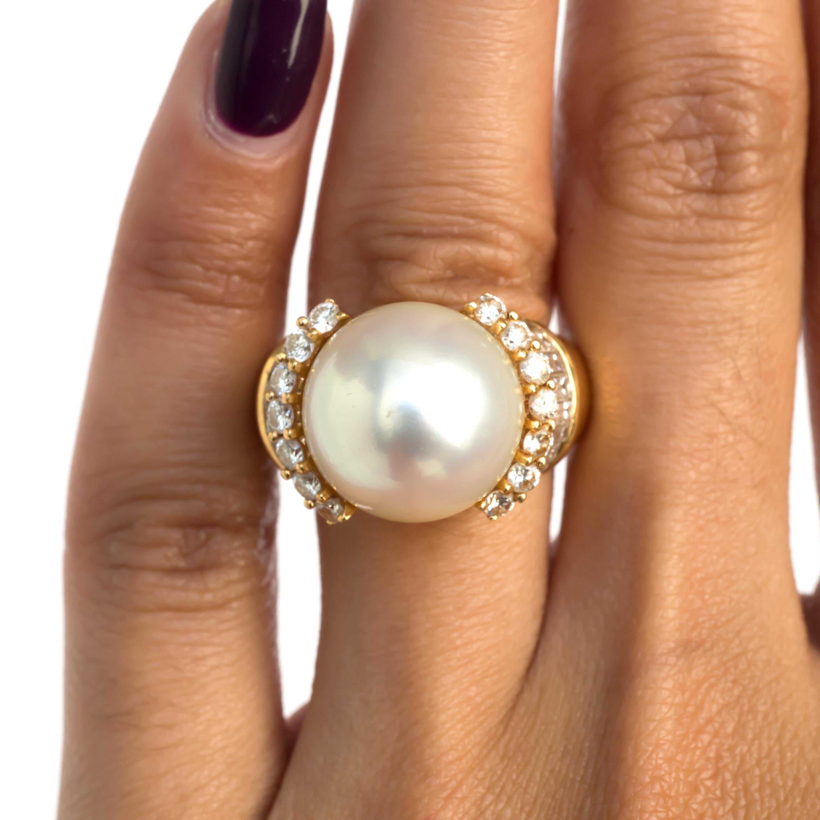 Women's or Men's Yellow Gold Pearl Cocktail Ring