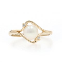 Yellow Gold Pearl Diamond Bypass Ring - 10k