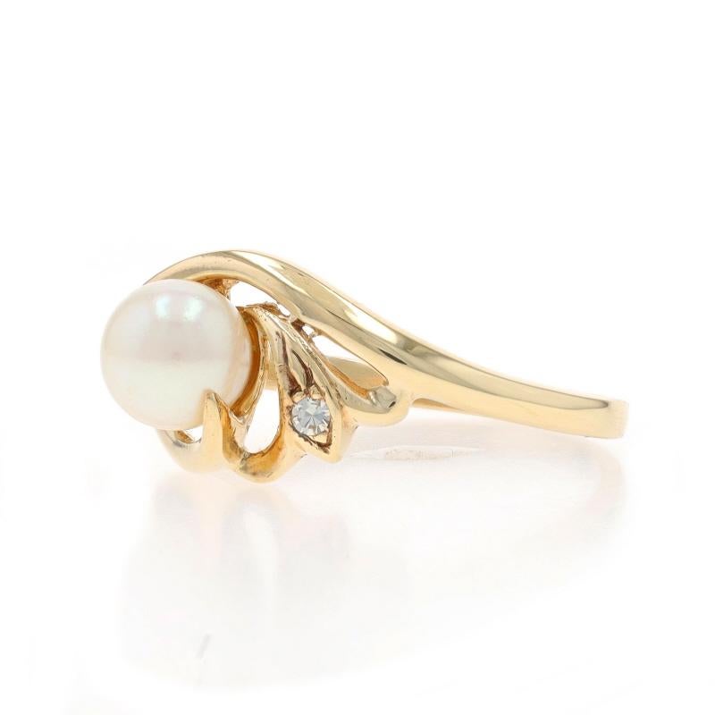 Gelbgold Perle Diamant Bypass Ring 10k Damen im Angebot