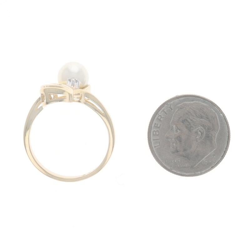 Yellow Gold Pearl Diamond Bypass Ring 10k For Sale 1